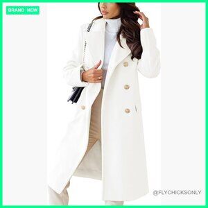 Wool Blend Pea Coat Double-Breasted Long Trench Winter Jacket